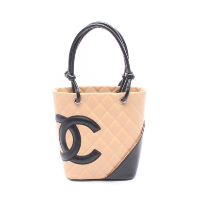 Chanel Tote Bag Cambon Line Small Beige Black Leather
