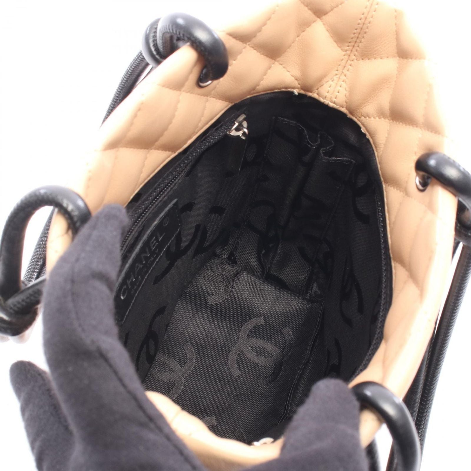 Chanel Tote Bag Cambon Line Small Beige Black Leather — view 3