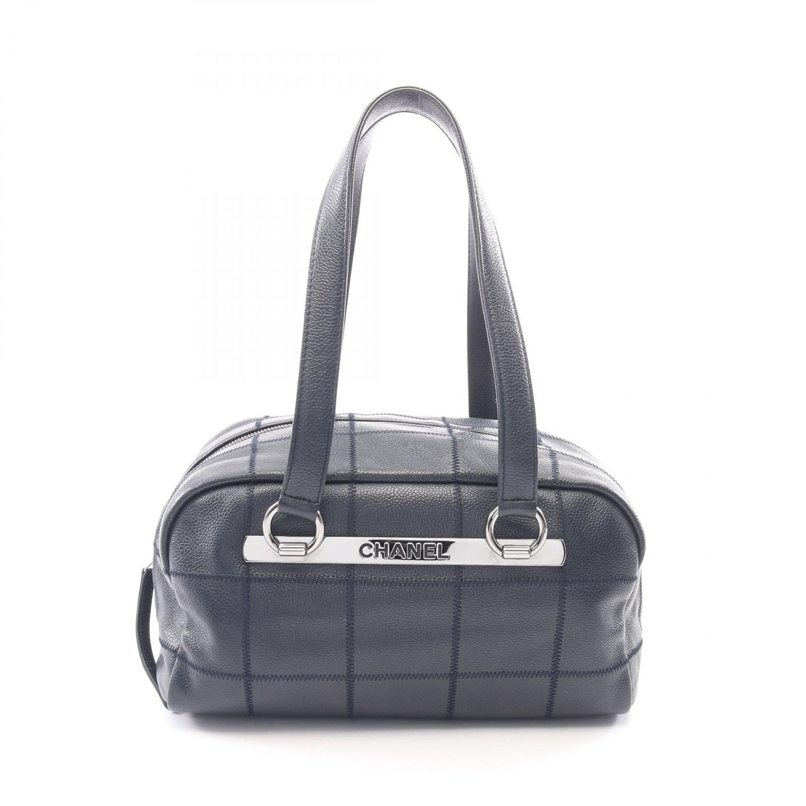 Chanel Tote Choco Bar Navy Caviar Leather Boston Bag