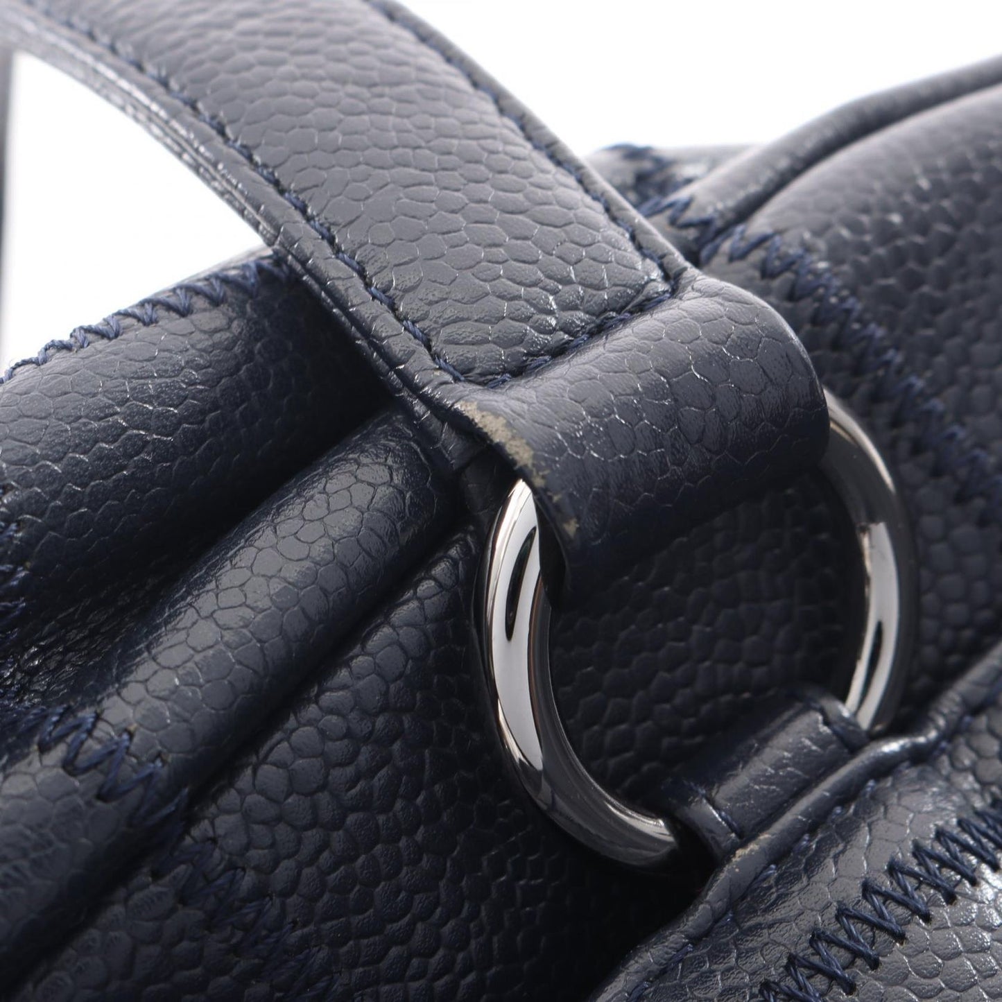 Chanel Tote Choco Bar Navy Caviar Leather Boston Bag — view 7