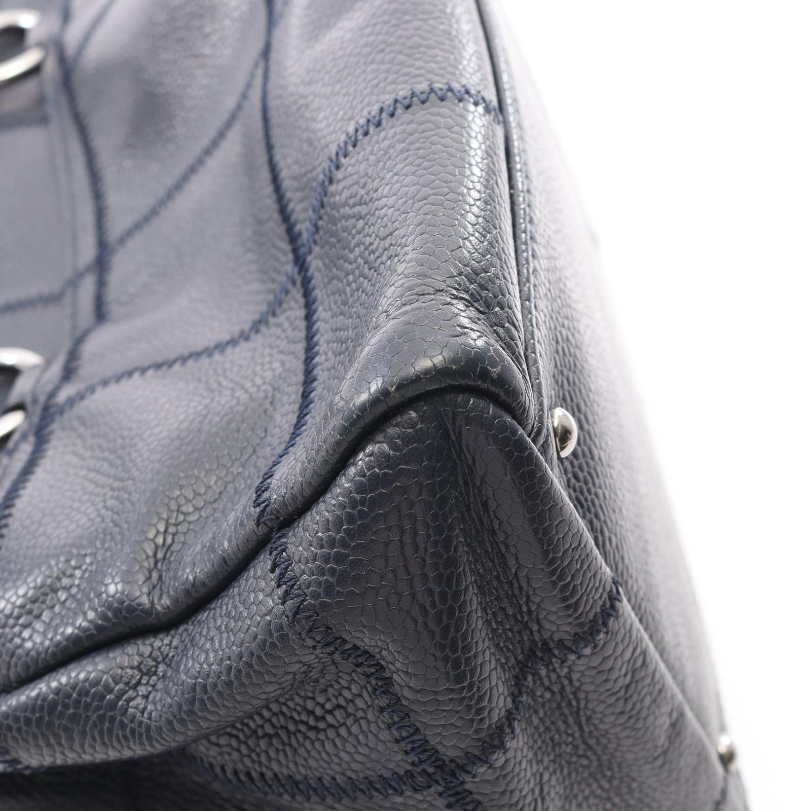 Chanel Tote Choco Bar Navy Caviar Leather Boston Bag — view 8