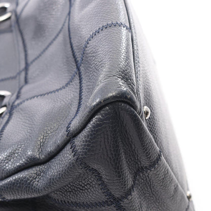 Chanel Tote Choco Bar Navy Caviar Leather Boston Bag — view 8