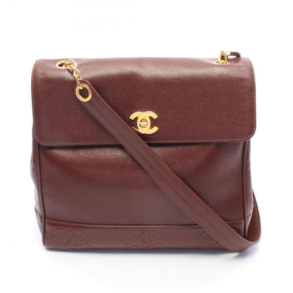 Chanel Shoulder Bag Triple CC Logo Brown Caviar Leather Coco