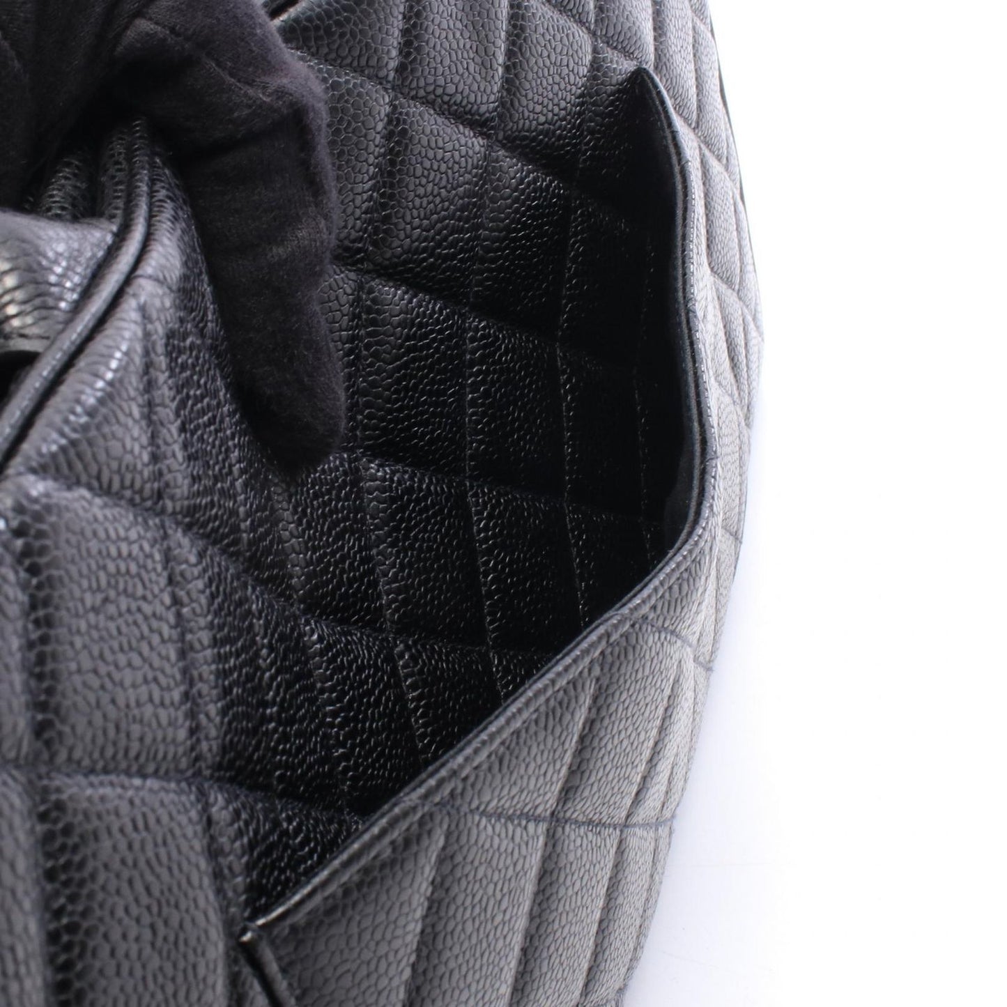 Chanel Quilted CC Logo Black Caviar Leather CC Boston Bag — view 6