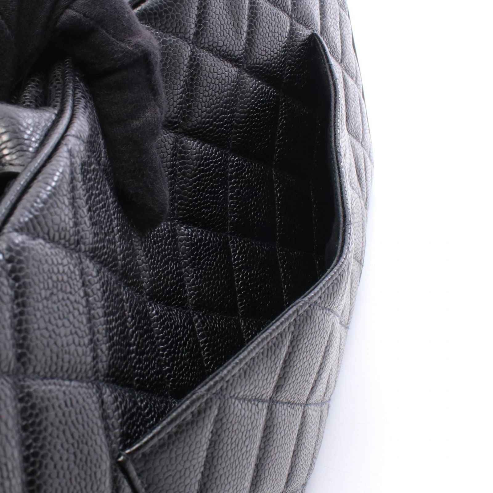 Chanel Quilted CC Logo Black Caviar Leather CC Boston Bag — view 6