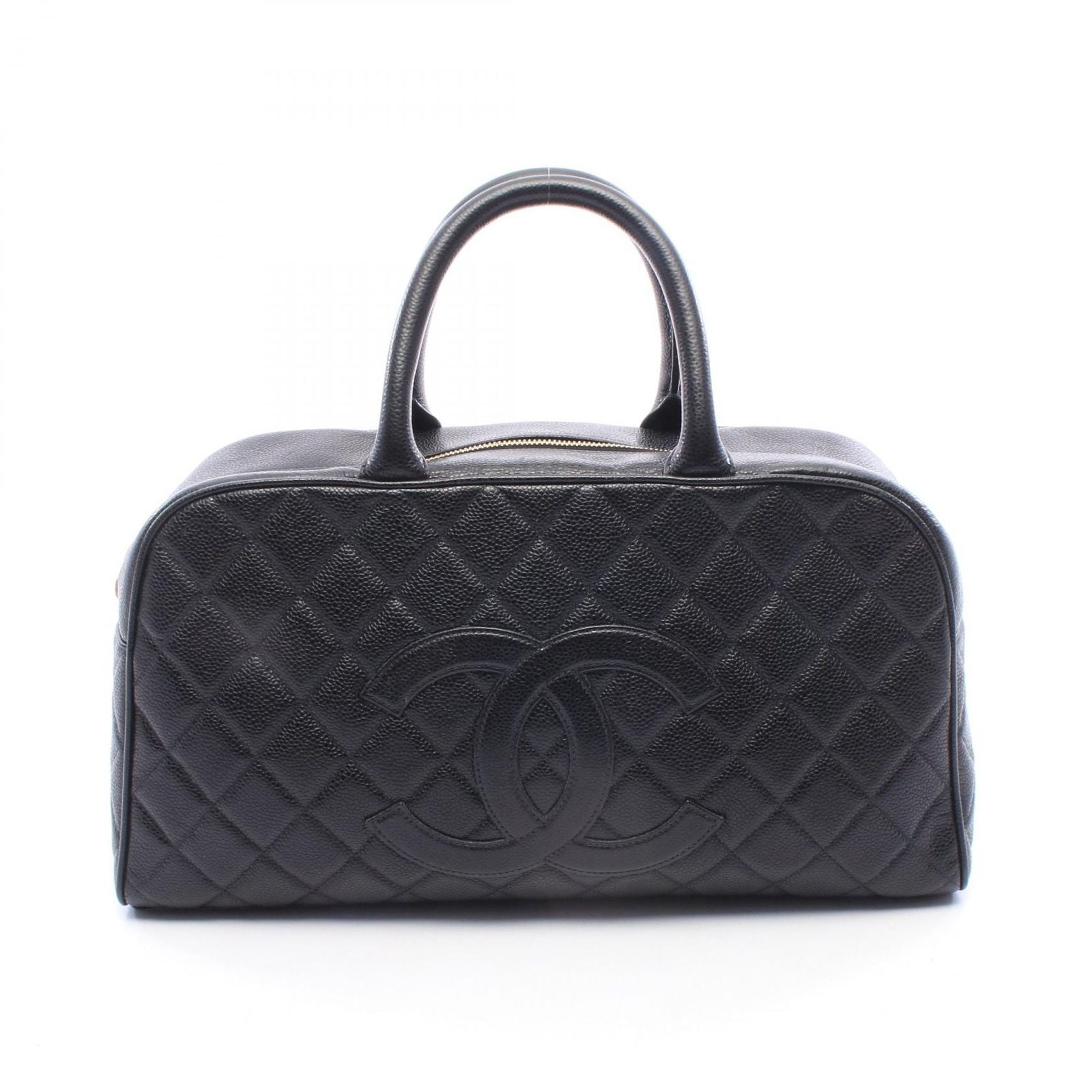 Chanel Quilted CC Logo Black Caviar Leather CC Boston Bag