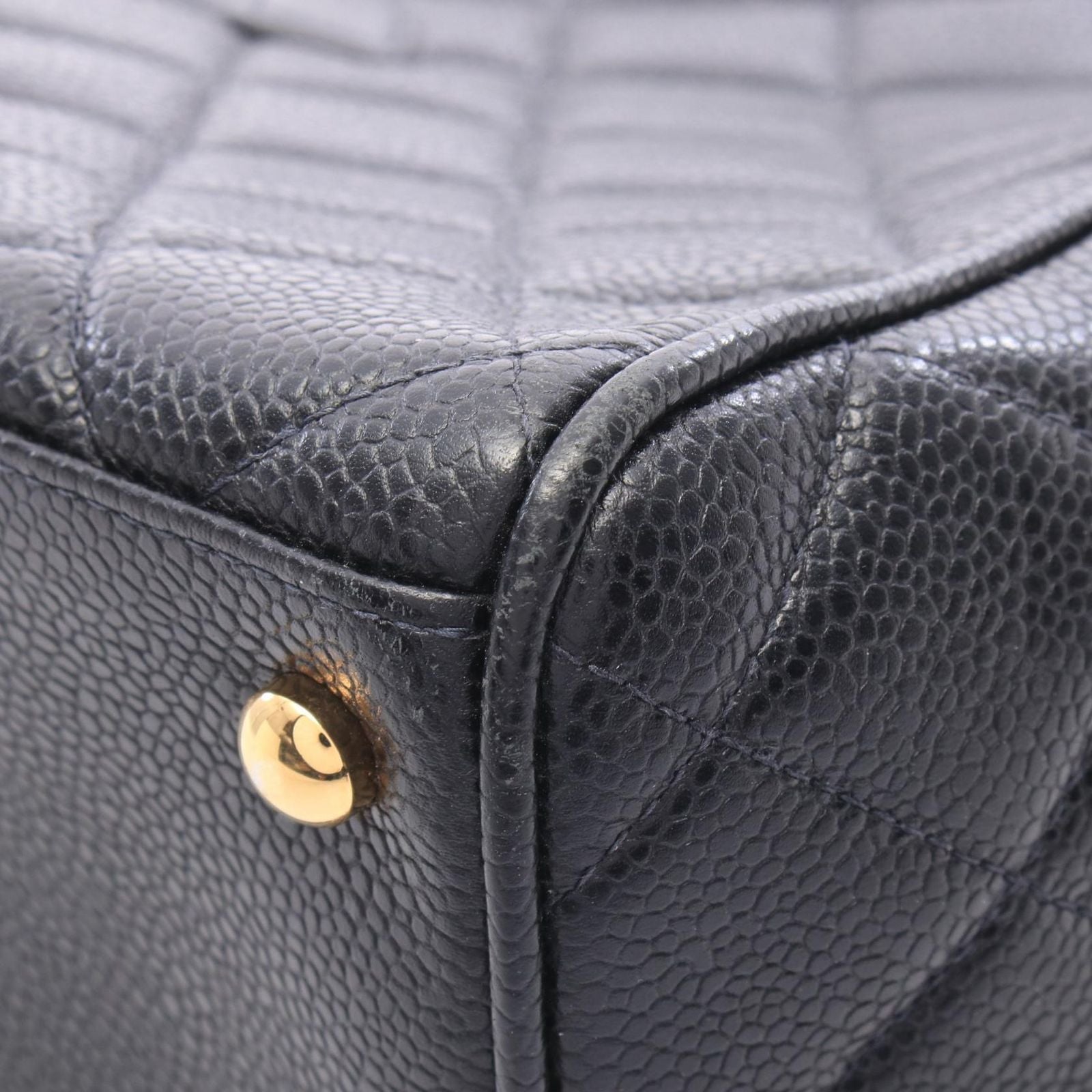 Chanel Quilted CC Logo Black Caviar Leather CC Boston Bag — view 7