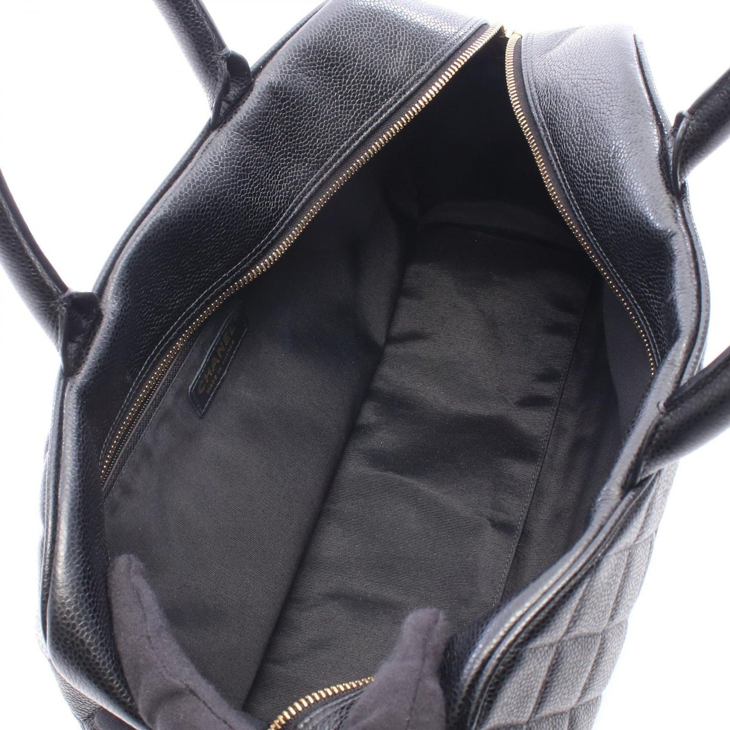 Chanel Quilted CC Logo Black Caviar Leather CC Boston Bag — view 3