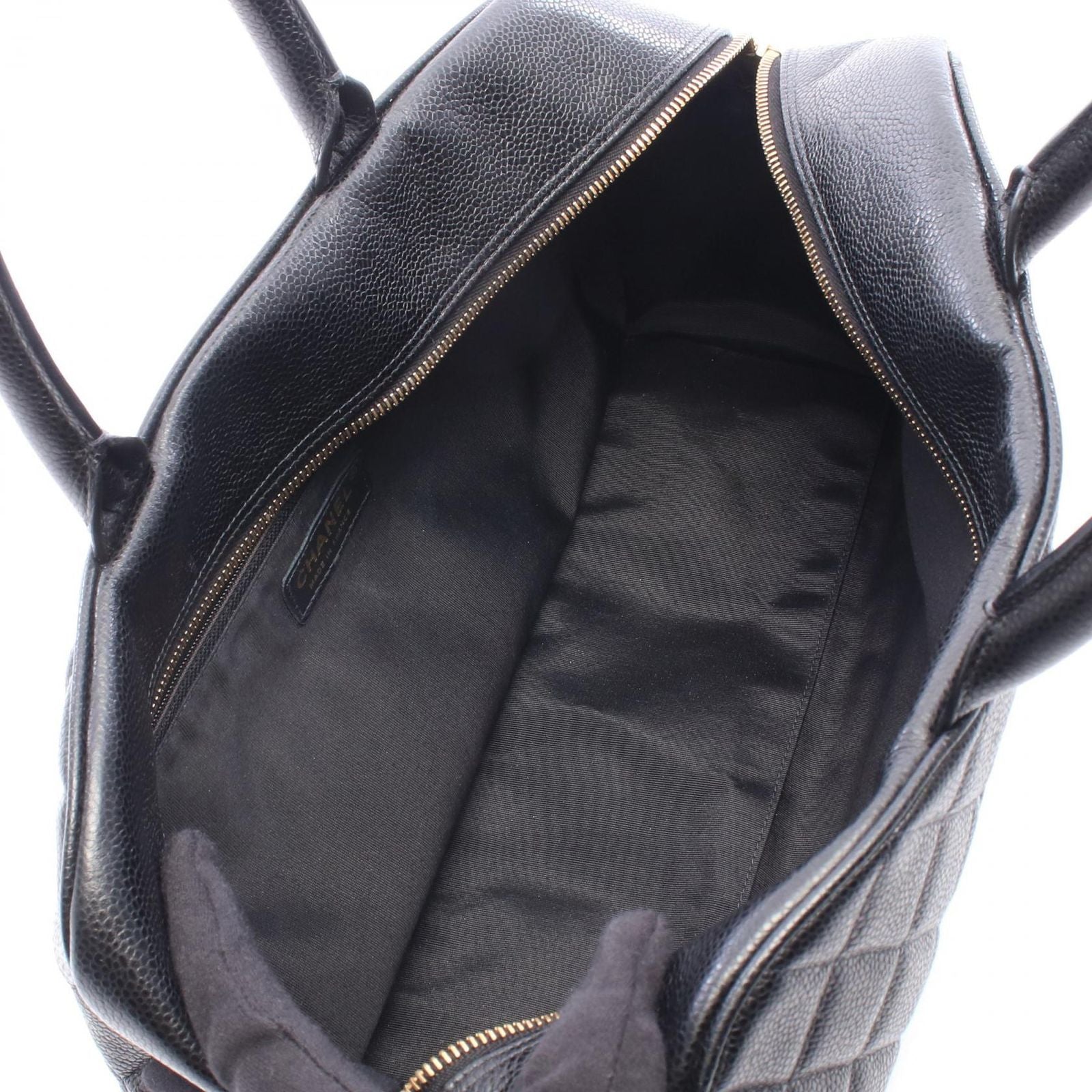 Chanel Quilted CC Logo Black Caviar Leather CC Boston Bag — view 3
