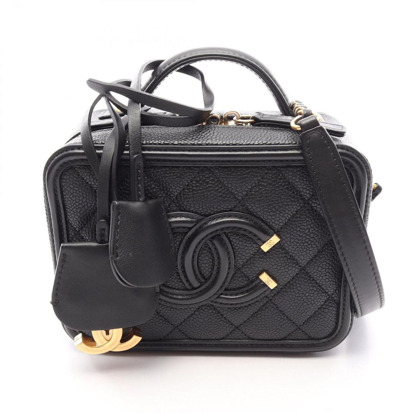 Chanel Shoulder Bag CC Figry Small Vanity Black Caviar Leather CC Quilted Chain