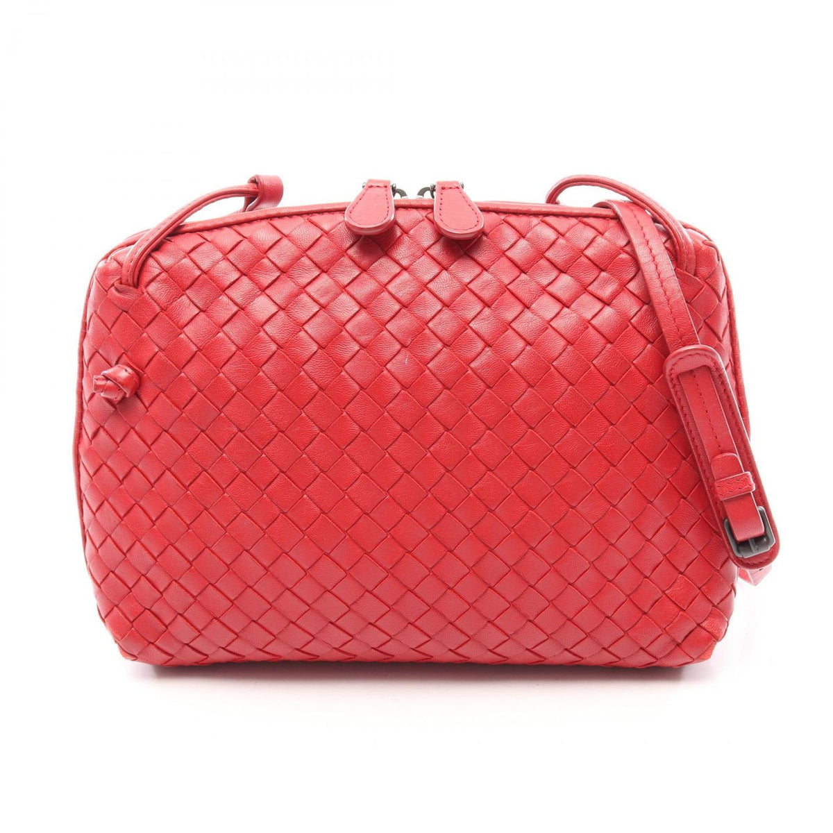 Bottega Veneta Shoulder Bag Nodini Intrecciato Red Leather