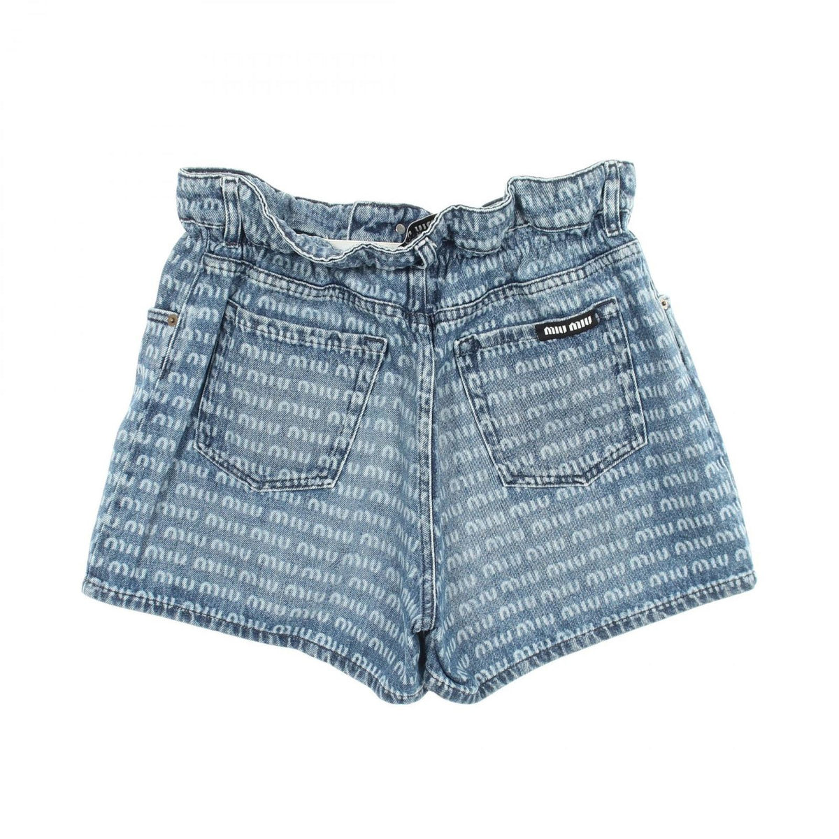 Miu Miu Denim Pants Logo All Over Pattern Cotton Shorts — view 2