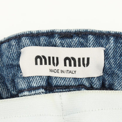 Miu Miu Denim Pants Logo All Over Pattern Cotton Shorts — view 3