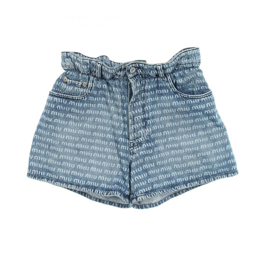 Miu Miu Denim Pants Logo All Over Pattern Cotton Shorts