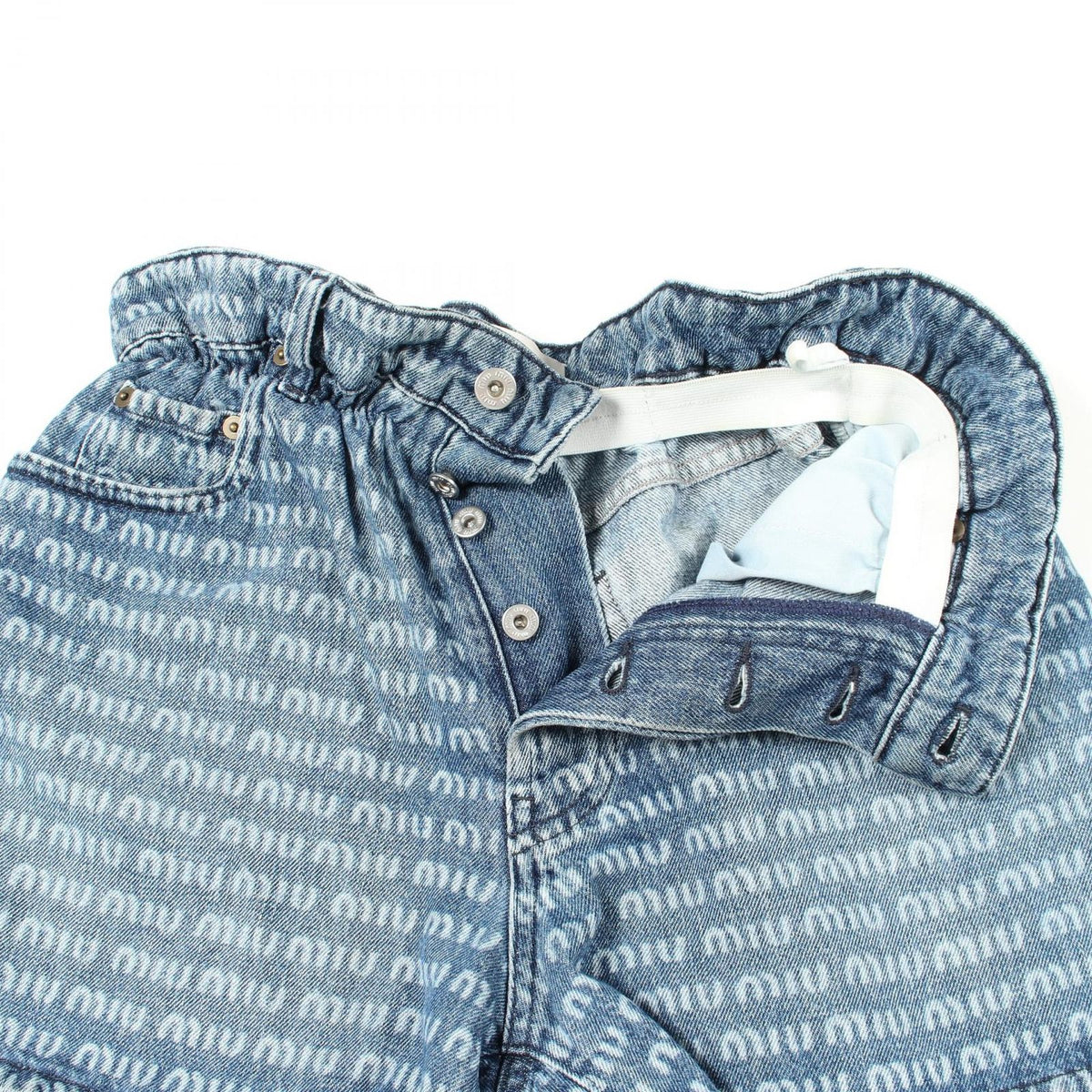 Miu Miu Denim Pants Logo All Over Pattern Cotton Shorts — view 5