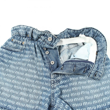Miu Miu Denim Pants Logo All Over Pattern Cotton Shorts — view 5