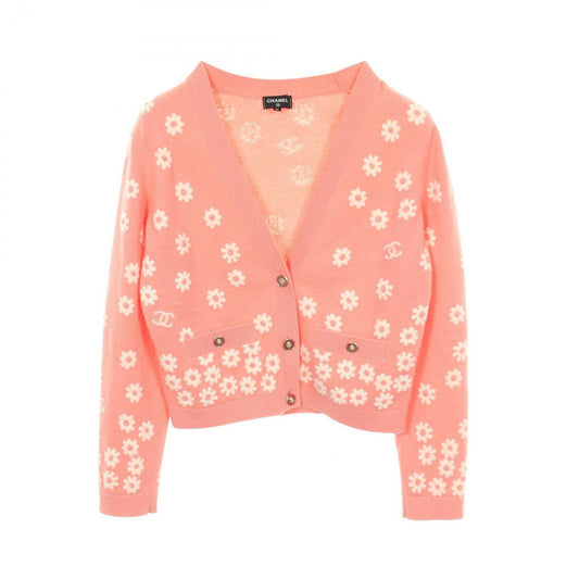 Chanel Cardigan CC Logo Flower Lion Button Pink Cashmere