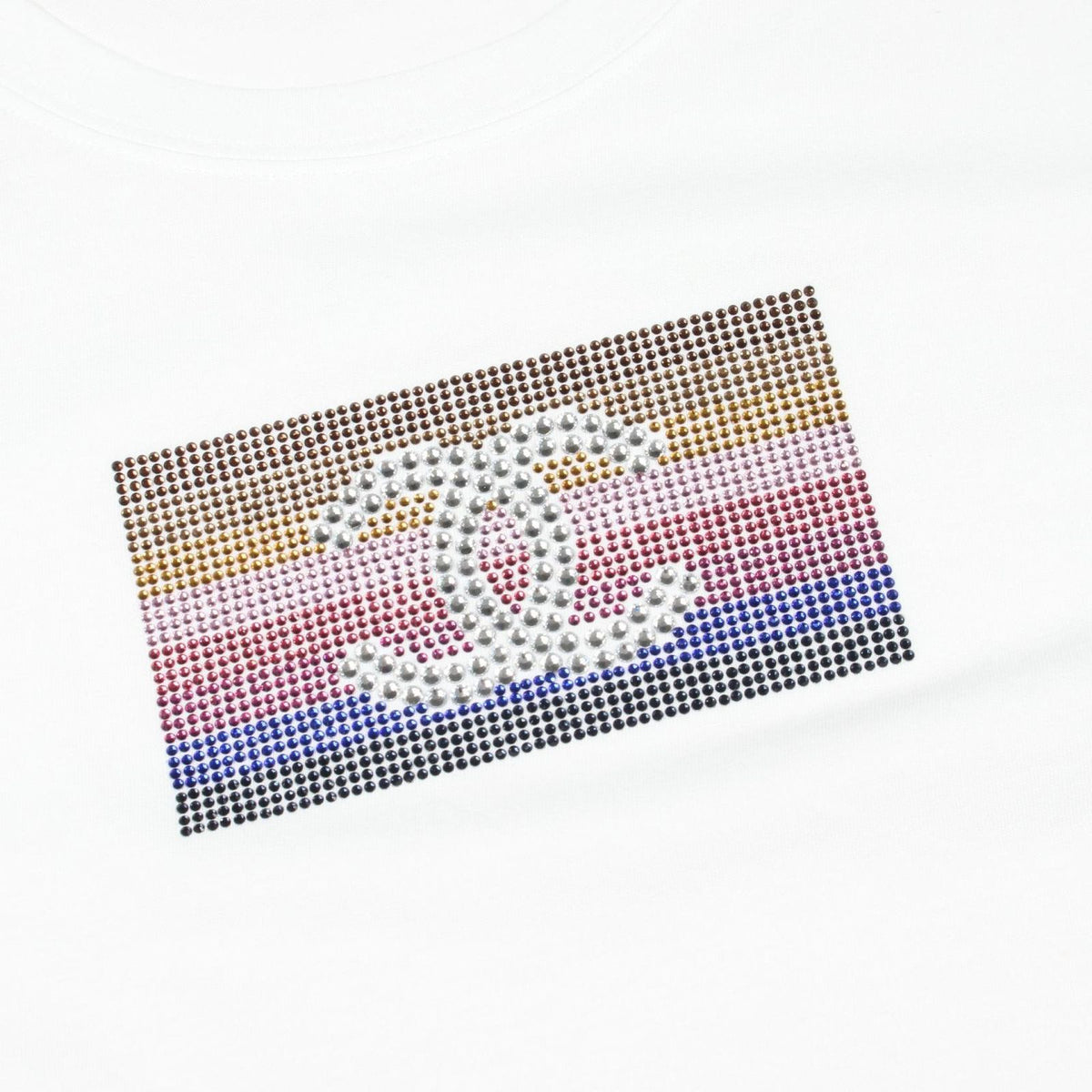Chanel Short Sleeve T-Shirt CC Logo Rhinestone White Cotton — view 6
