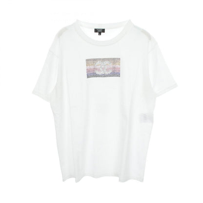 Chanel Short Sleeve T-Shirt CC Logo Rhinestone White Cotton