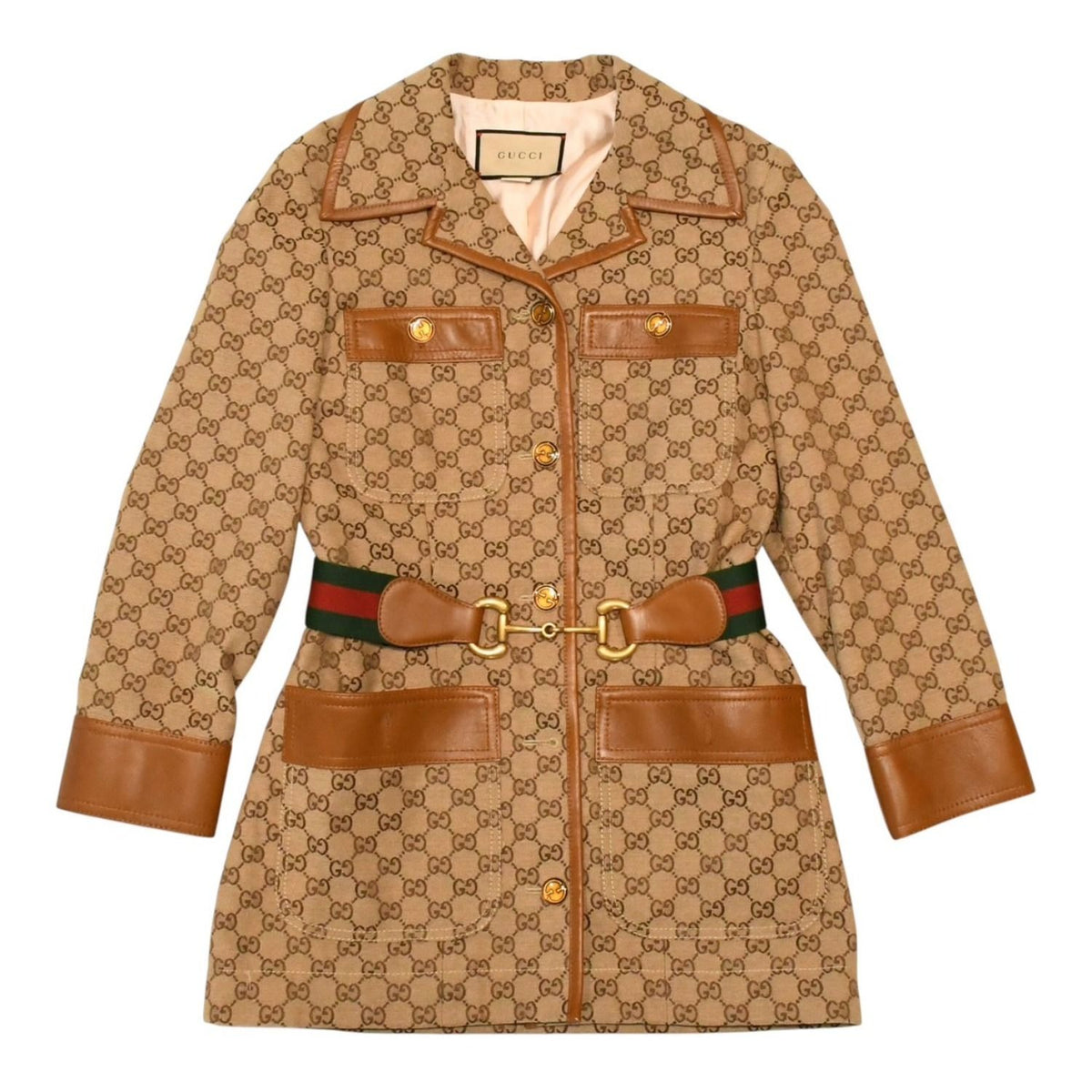 Gucci Jacket GG Canvas Button Web Stripe Glitter Brown