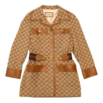 Gucci Jacket GG Canvas Button Web Stripe Glitter Brown