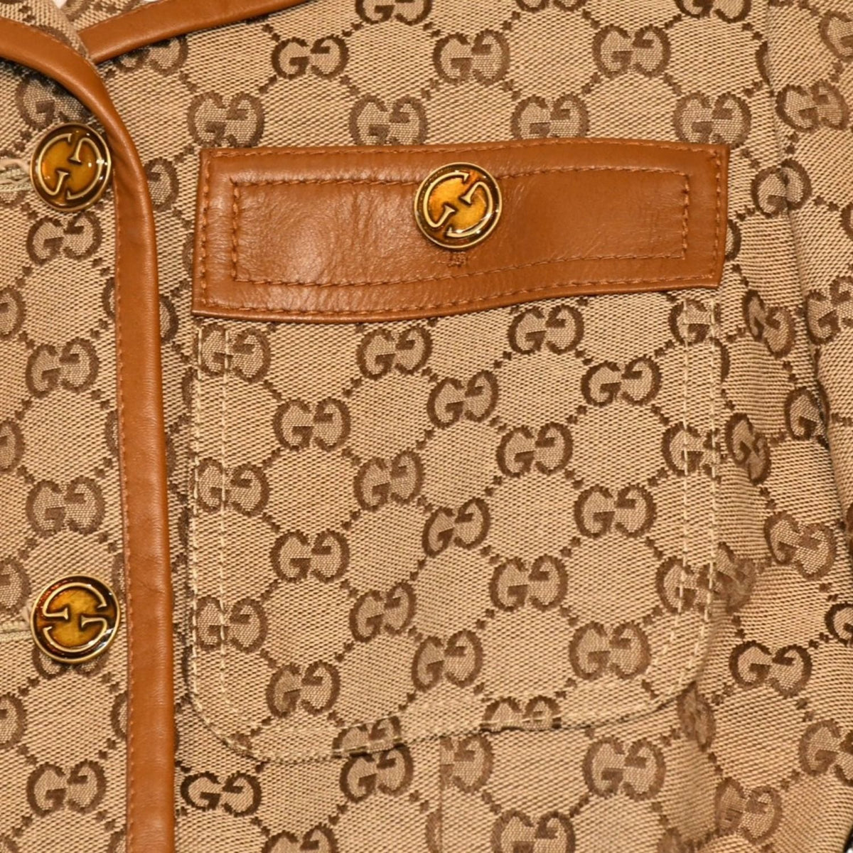 Gucci Jacket GG Canvas Button Web Stripe Glitter Brown — view 7