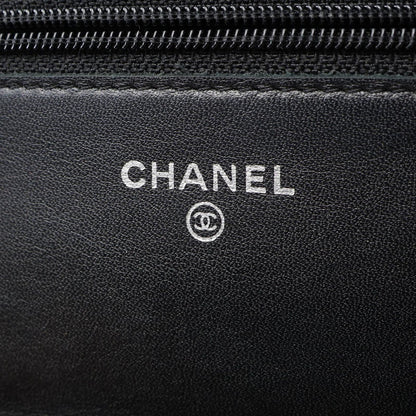 Chanel Shoulder Bag CC Logo Black Caviar Leather Quilted Chain Wallet — view 4