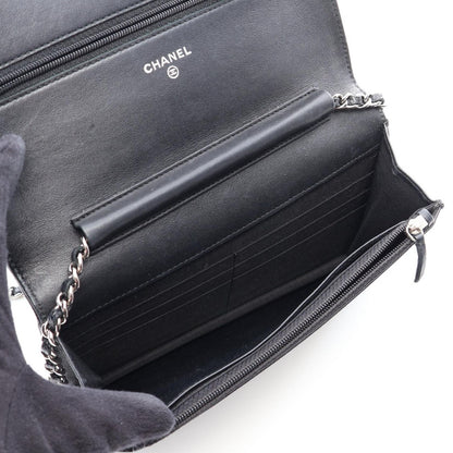Chanel Shoulder Bag CC Logo Black Caviar Leather Quilted Chain Wallet — view 3