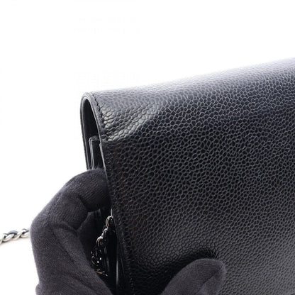 Chanel Shoulder Bag CC Logo Black Caviar Leather Quilted Chain Wallet — view 8