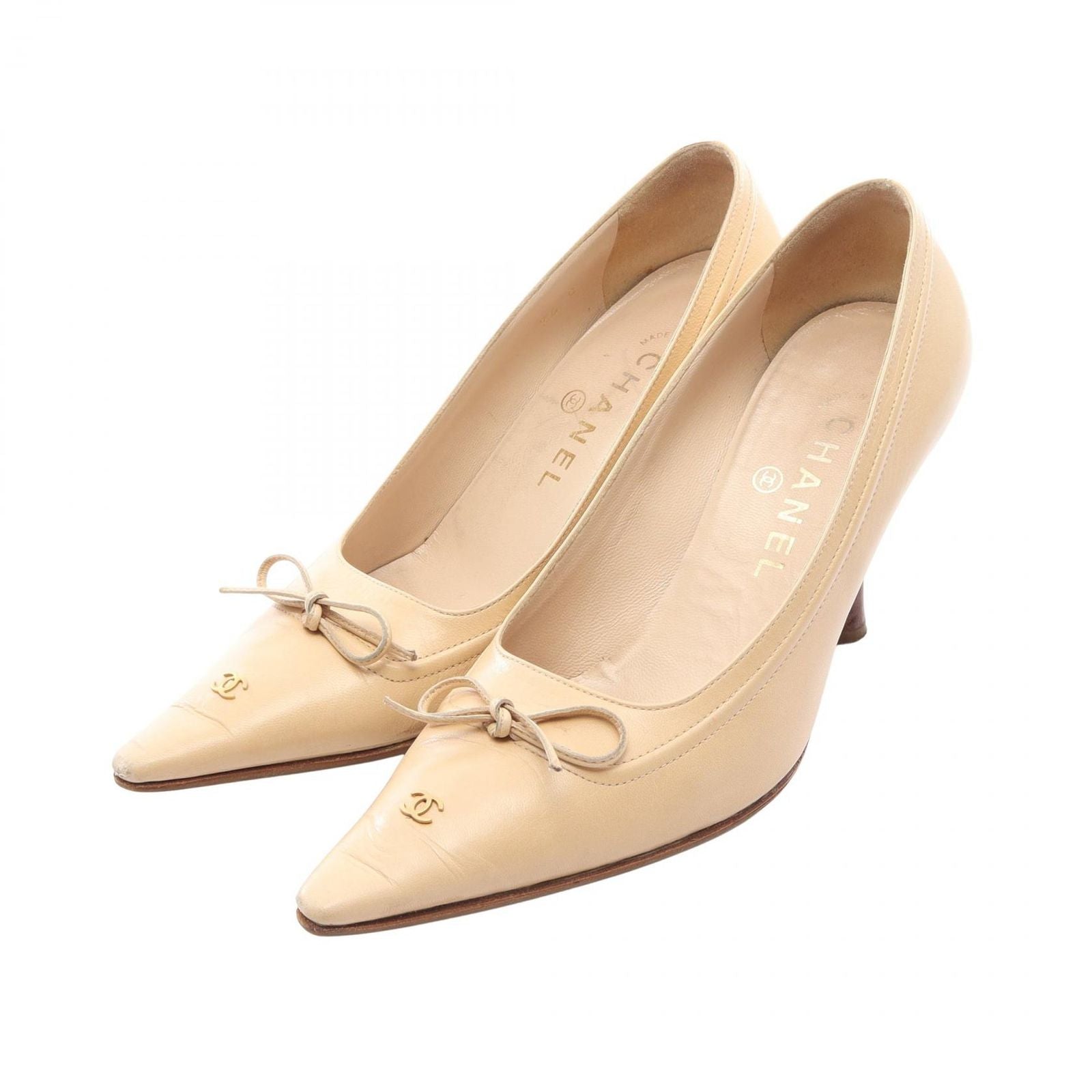 Chanel Pumps CC Logo Beige Leather Heel