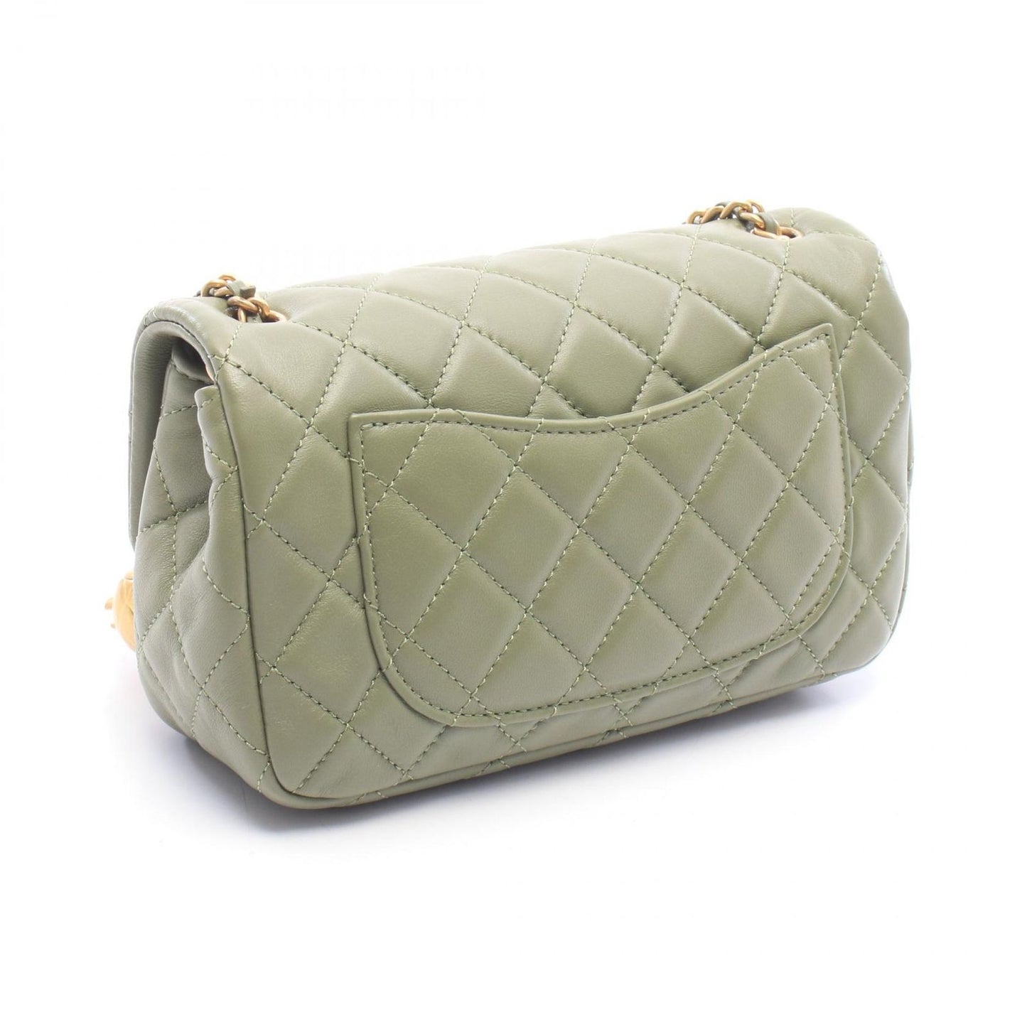 Chanel Shoulder Bag Mini Quilted 20 Khaki Green Leather Chain — view 2
