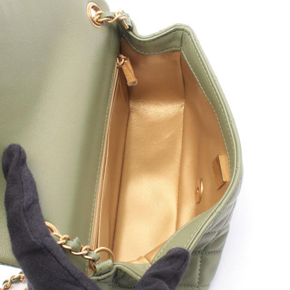 Chanel Shoulder Bag Mini Quilted 20 Khaki Green Leather Chain — view 3