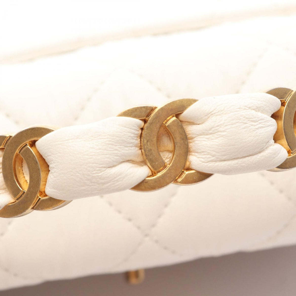Chanel Shoulder Bag Quilted Top Handle White Leather Top 2-Way Chain — view 6
