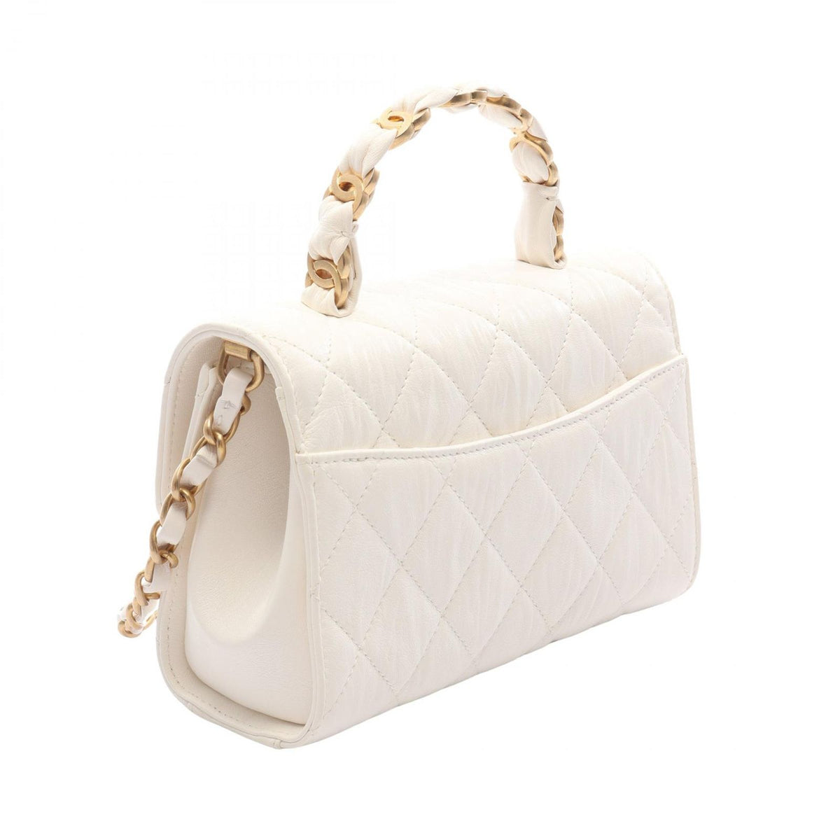 Chanel Shoulder Bag Quilted Top Handle White Leather Top 2-Way Chain — view 2