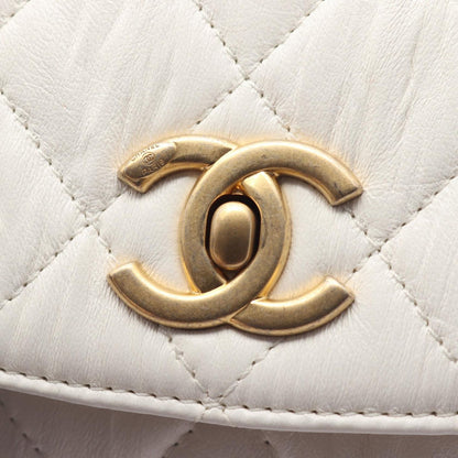 Chanel Shoulder Bag Quilted Top Handle White Leather Top 2-Way Chain — view 7