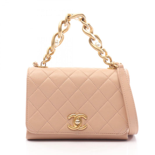 Chanel Shoulder Bag Mini Quilted Antique Gold Beige Lambskin Small Flap Chain