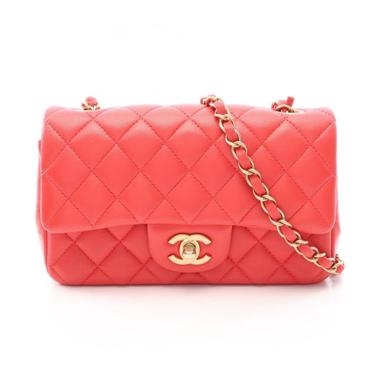 Chanel Shoulder Bag Mini Quilted 20 Orange Lambskin Chain