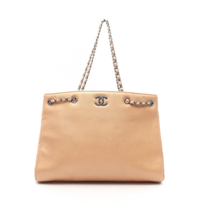 Chanel Tote Bag CC Logo Antique Silver Gold Caviar Leather Chain