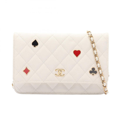 Chanel Shoulder Bag Quilted Playing Cards White Caviar Leather