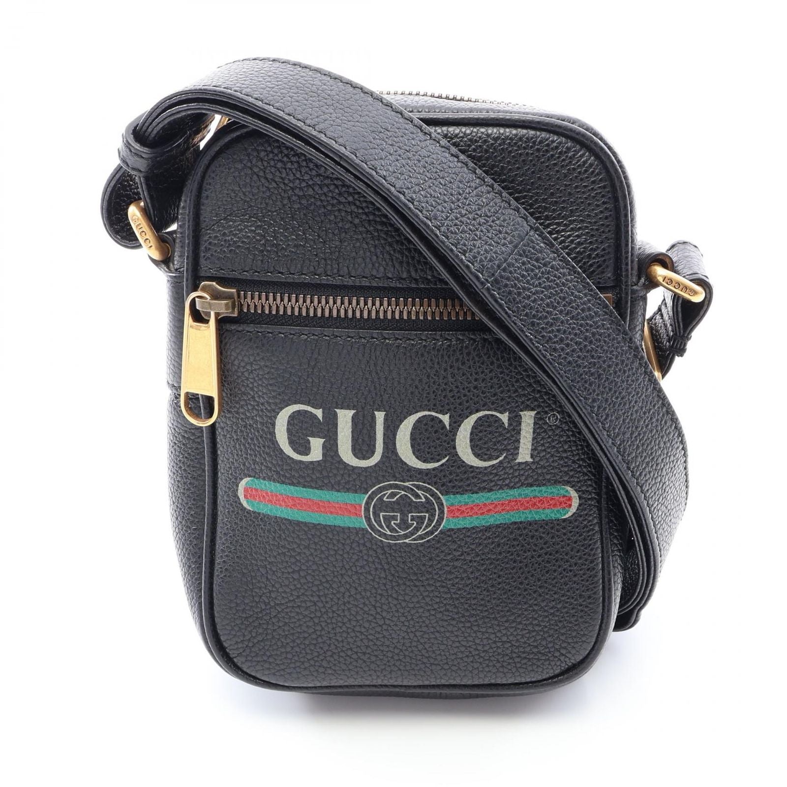 Gucci Shoulder Bag Webbing Line Black Green Red Leather Vintage Logo Sherry