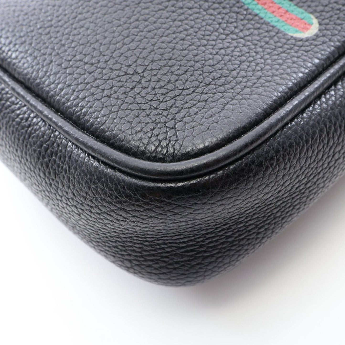 Gucci Shoulder Bag Webbing Line Black Green Red Leather Vintage Logo Sherry — view 8