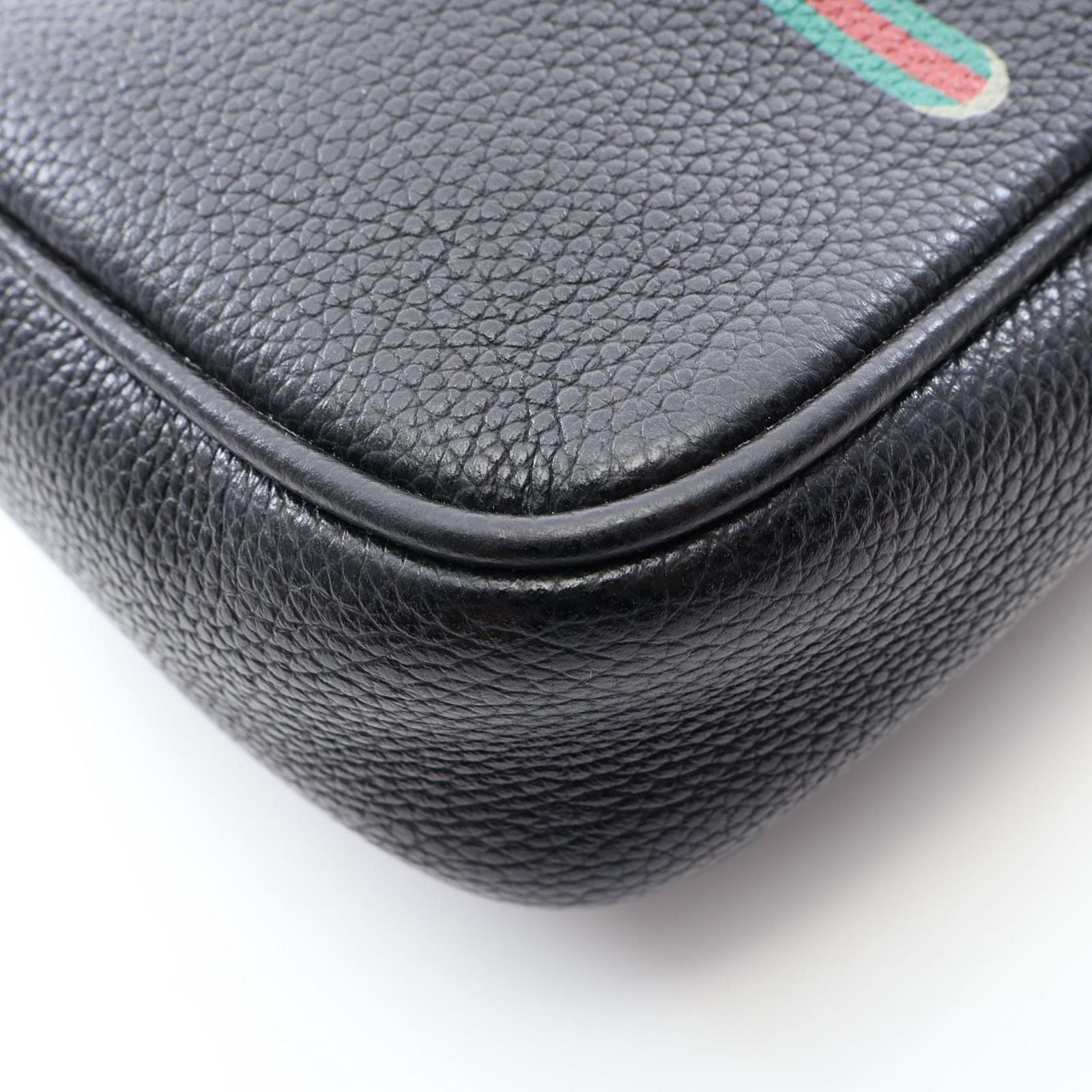 Gucci Shoulder Bag Webbing Line Black Green Red Leather Vintage Logo Sherry — view 8