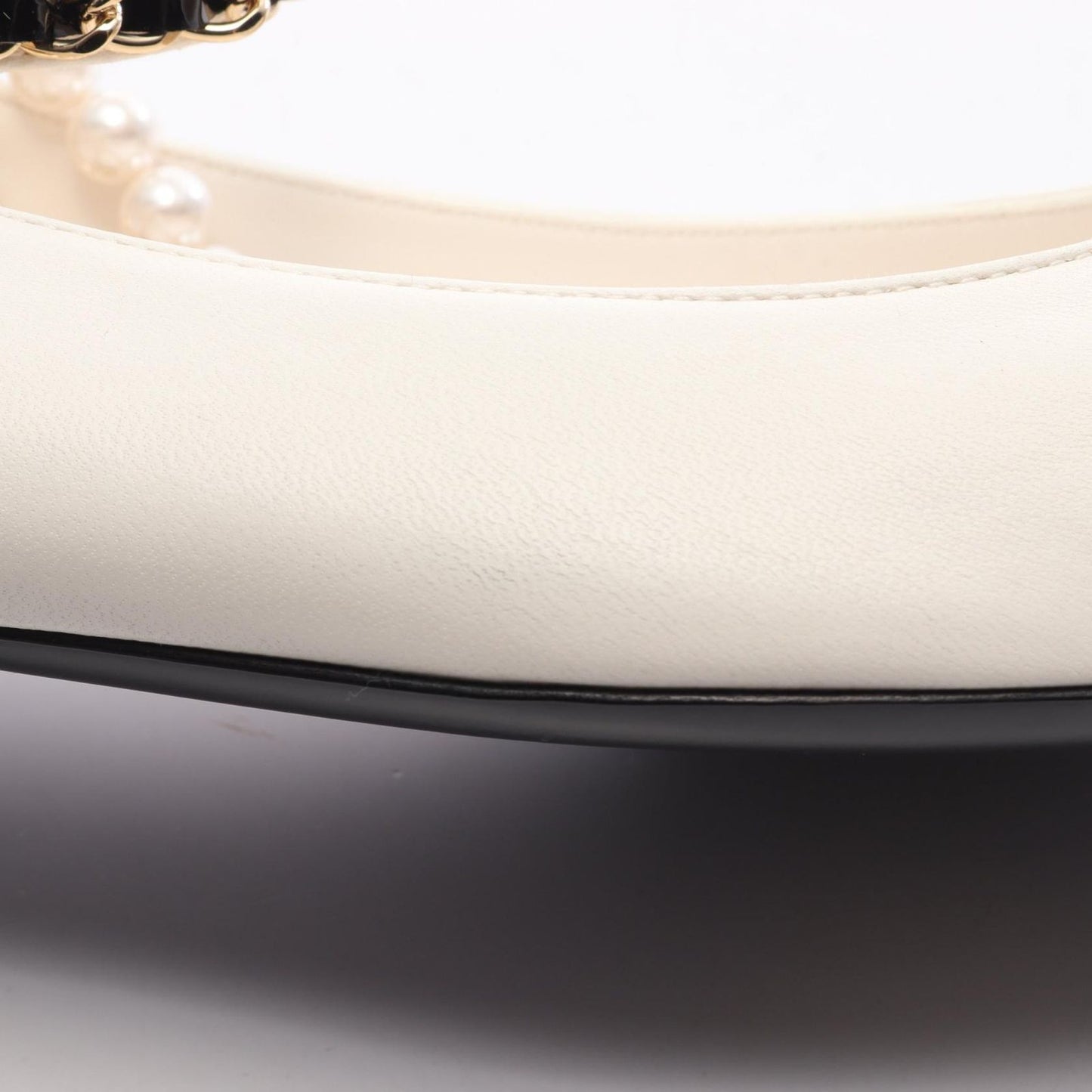 Chanel CC Logo Chain Mary Jane White Leather Patent Flat Shoes — view 8