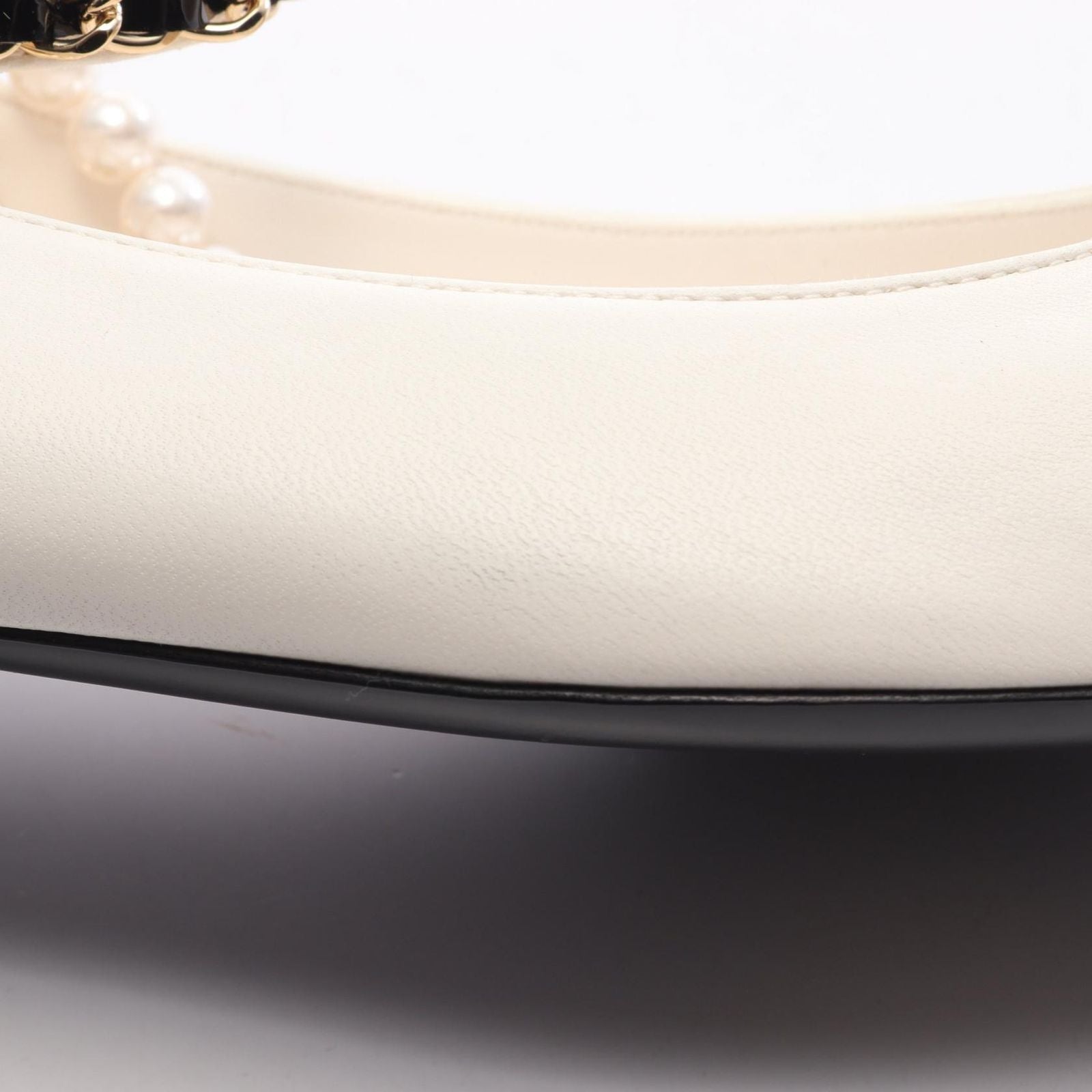 Chanel CC Logo Chain Mary Jane White Leather Patent Flat Shoes — view 8