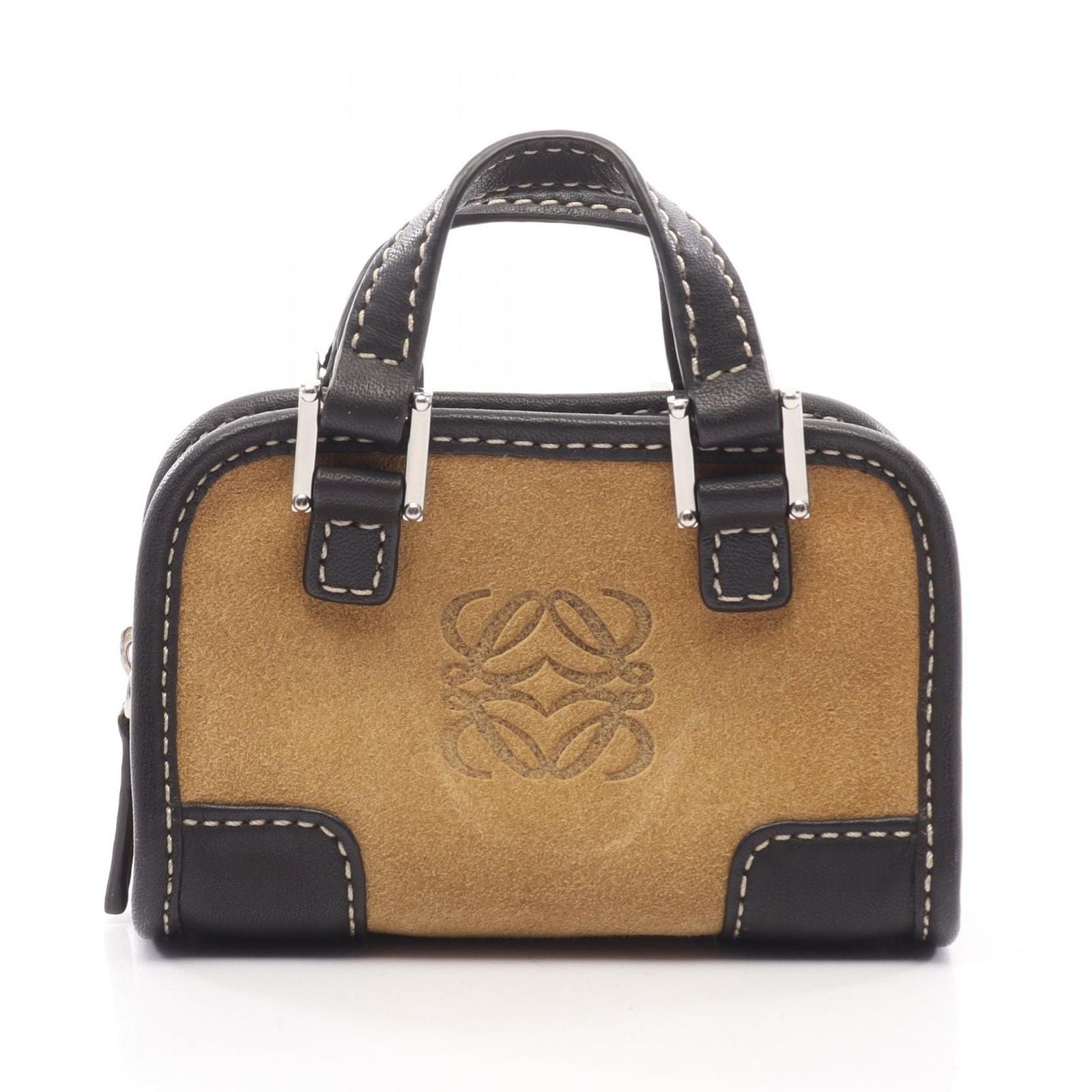 Loewe Handbag Amazona Micro Mini Camel Black Suede Leather Pouch