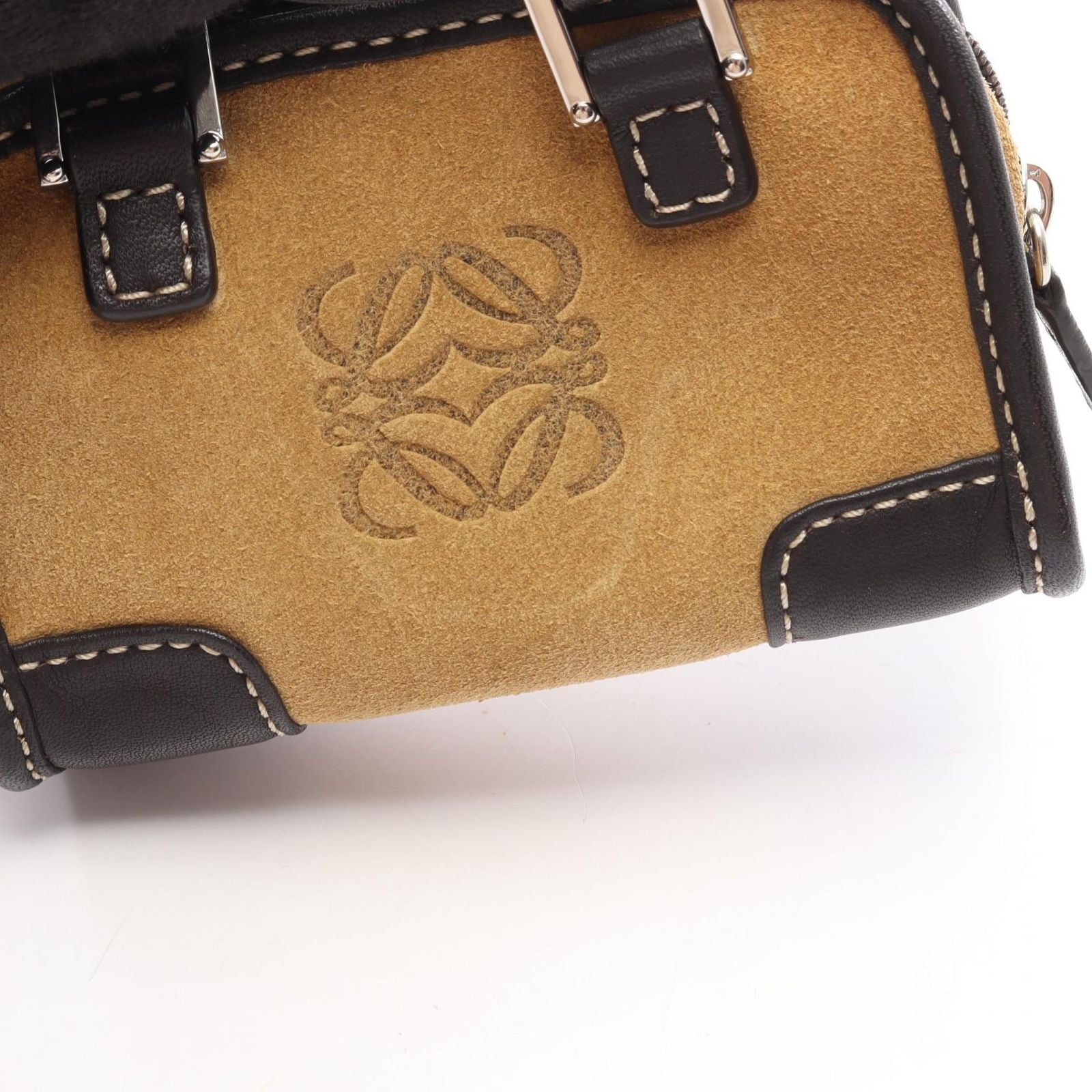Loewe Handbag Amazona Micro Mini Camel Black Suede Leather Pouch — view 5