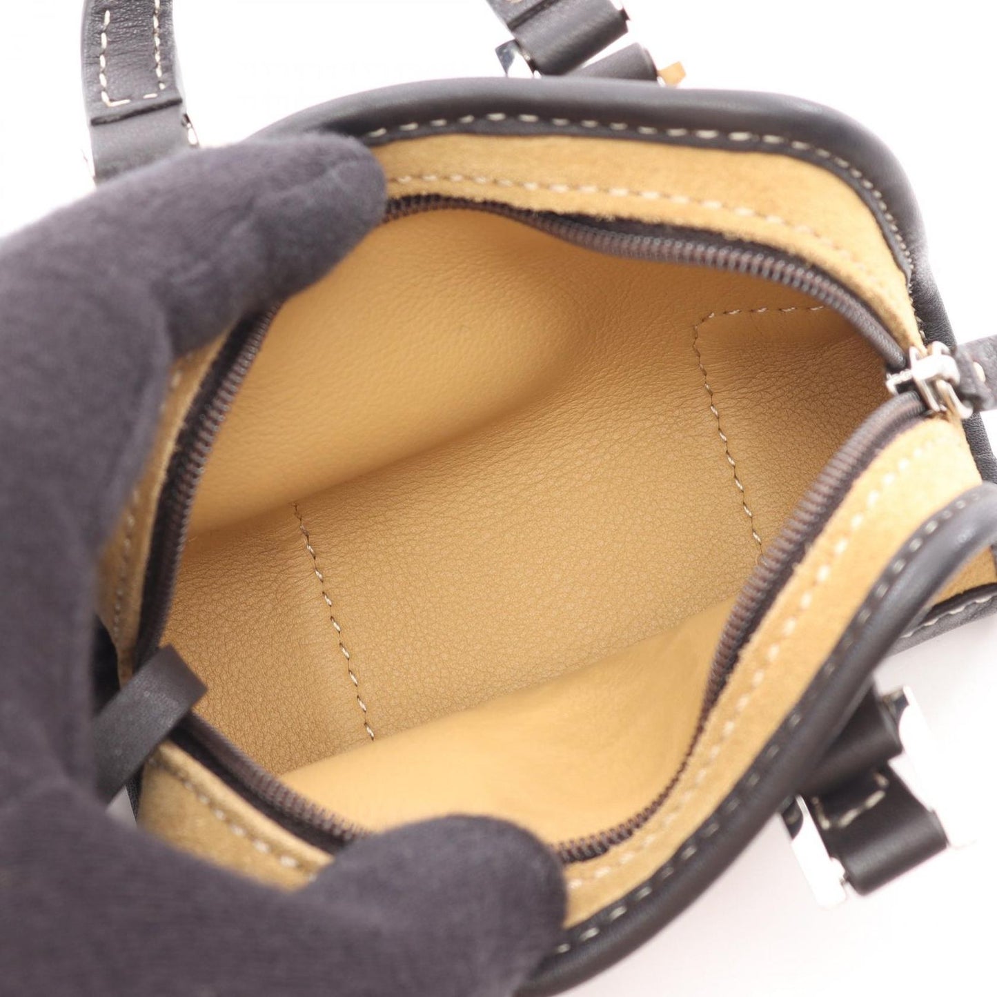 Loewe Handbag Amazona Micro Mini Camel Black Suede Leather Pouch — view 3