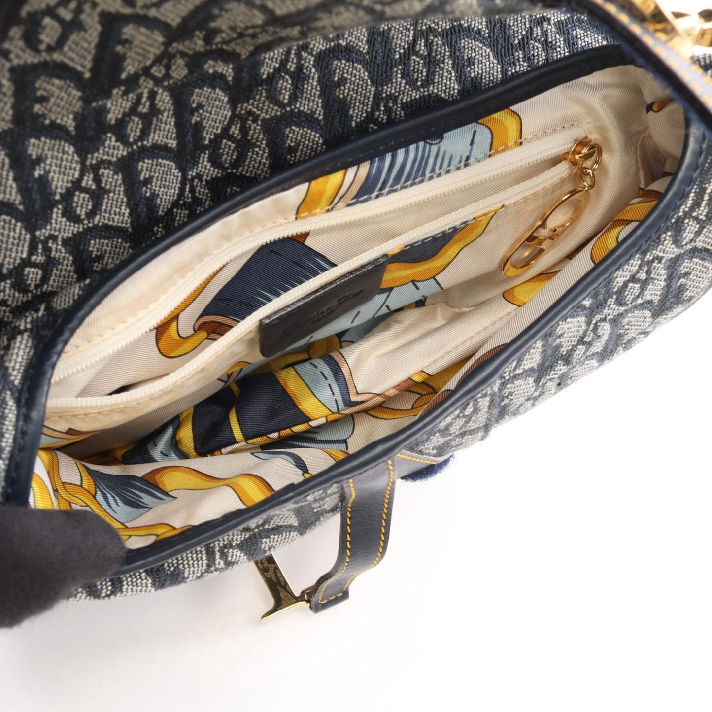 Dior Saddle Bag Trotter Navy Ivory Canvas Leather — view 3