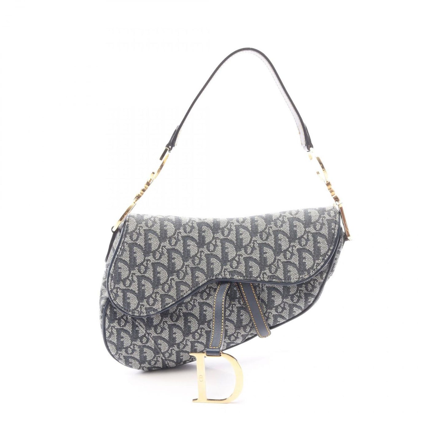 Dior Saddle Bag Trotter Navy Ivory Canvas Leather
