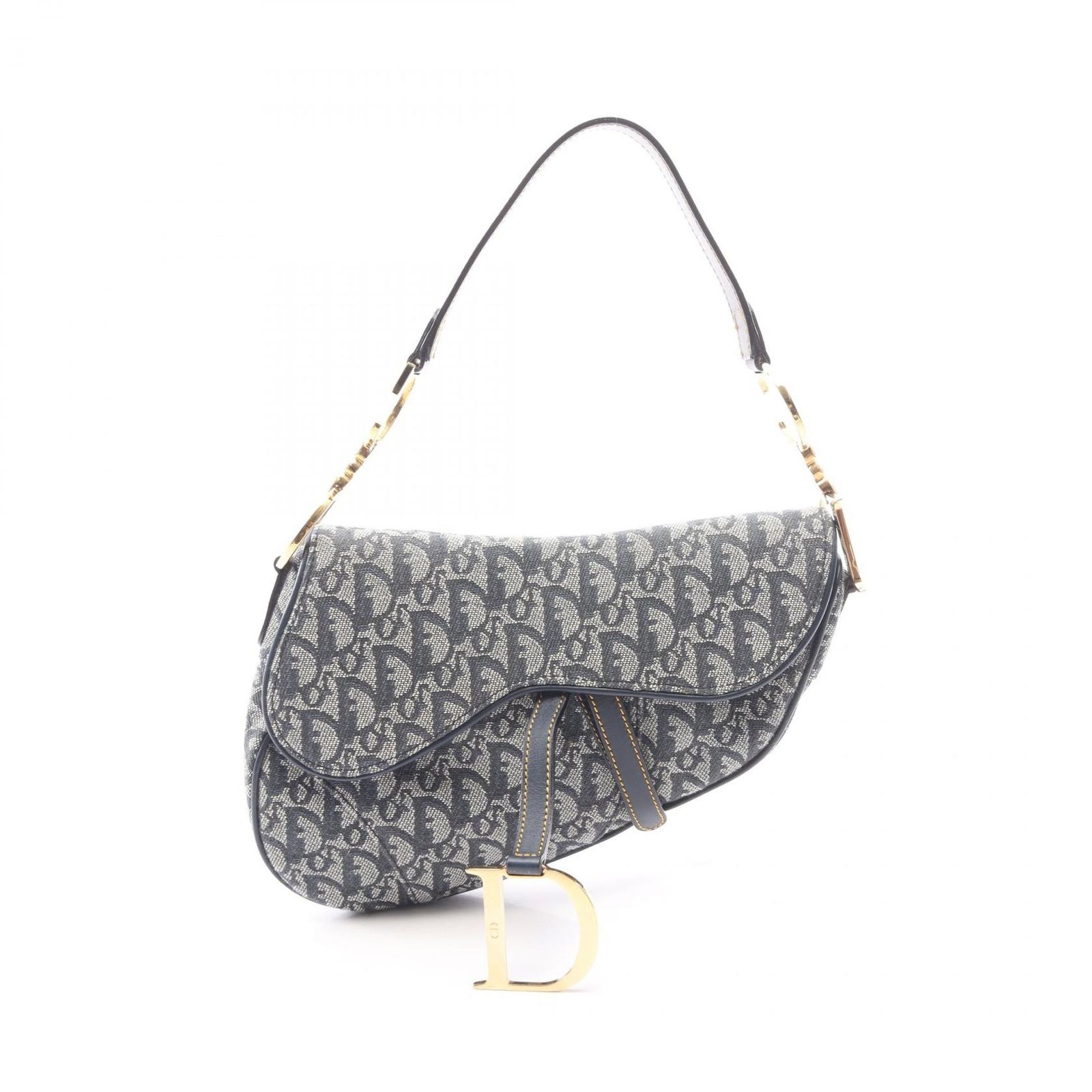 Dior Saddle Bag Trotter Navy Ivory Canvas Leather